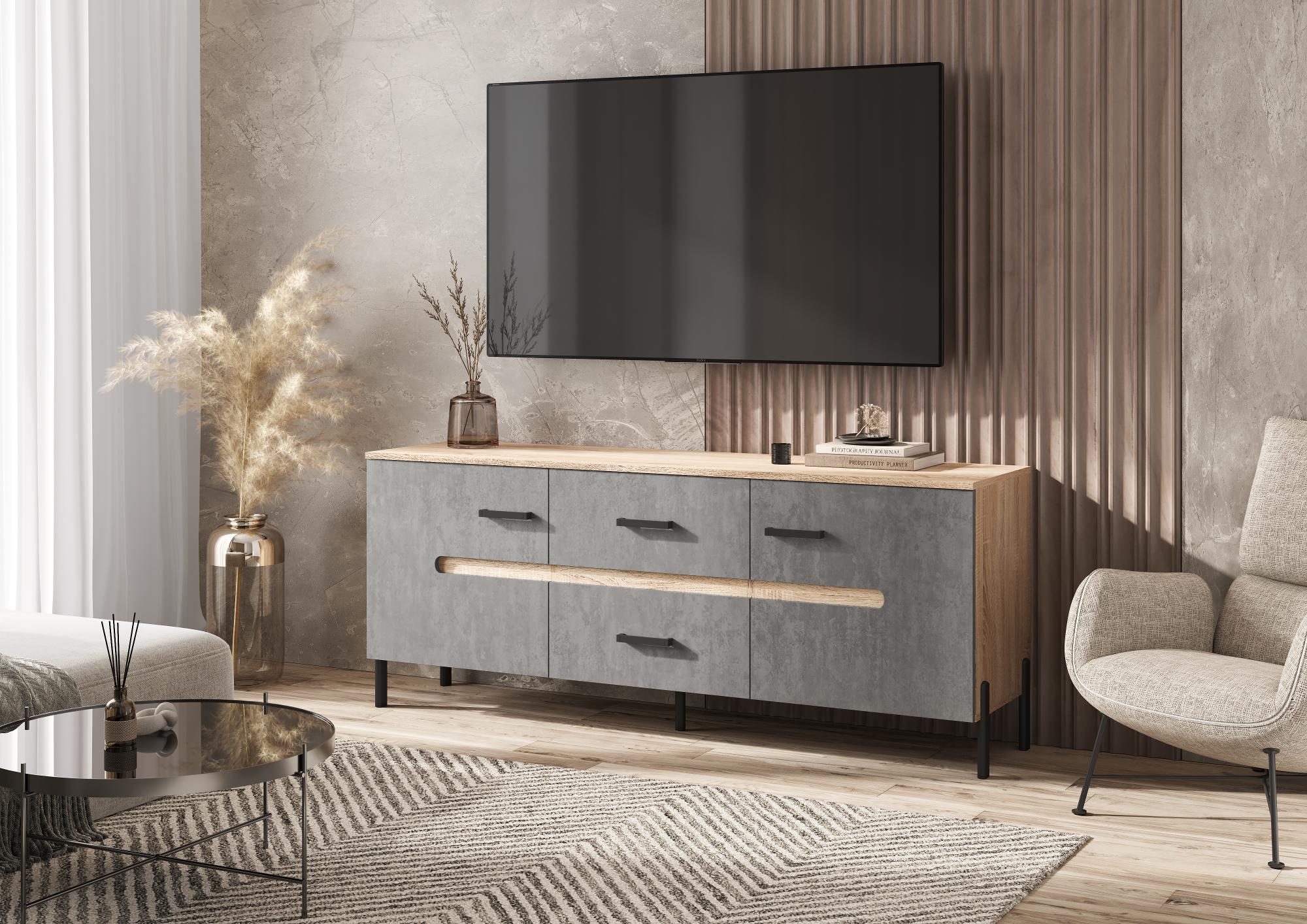 Тумба для ТВ Ким (металл), Бетон темный, Сонома