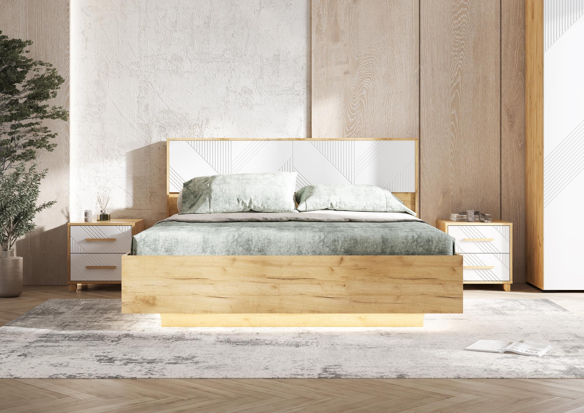 Кровать Ирис с ортопедическим основанием (дерево) 1,6м, Браш Вайт, Дуб Крафт