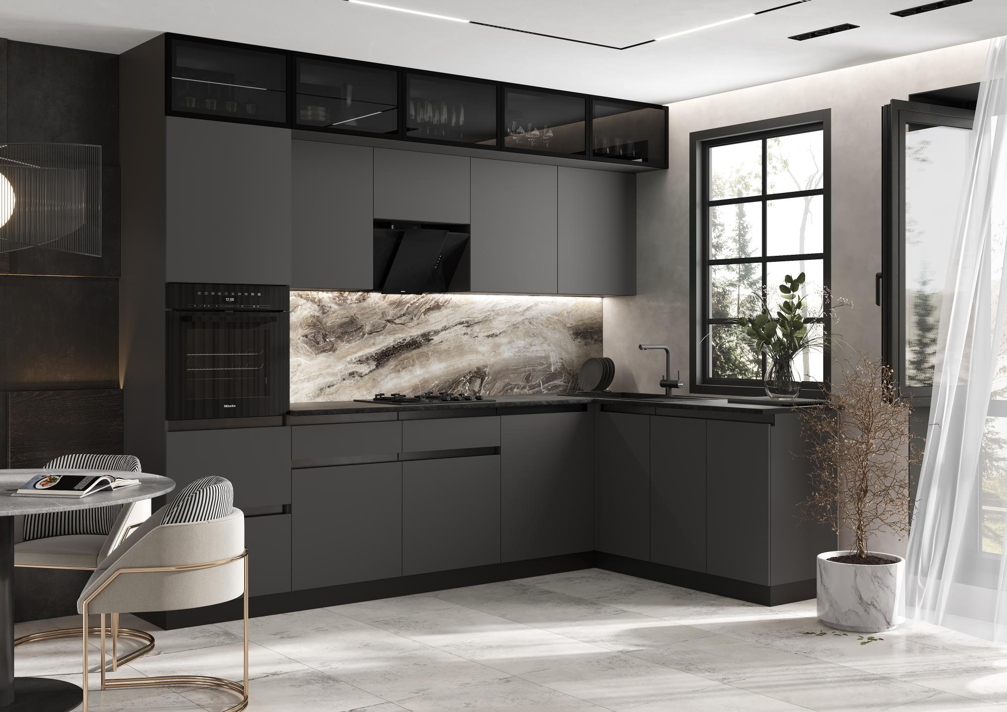 Кухня Техно-6 3,0х1,8м (Графит/Графит софт NEW)