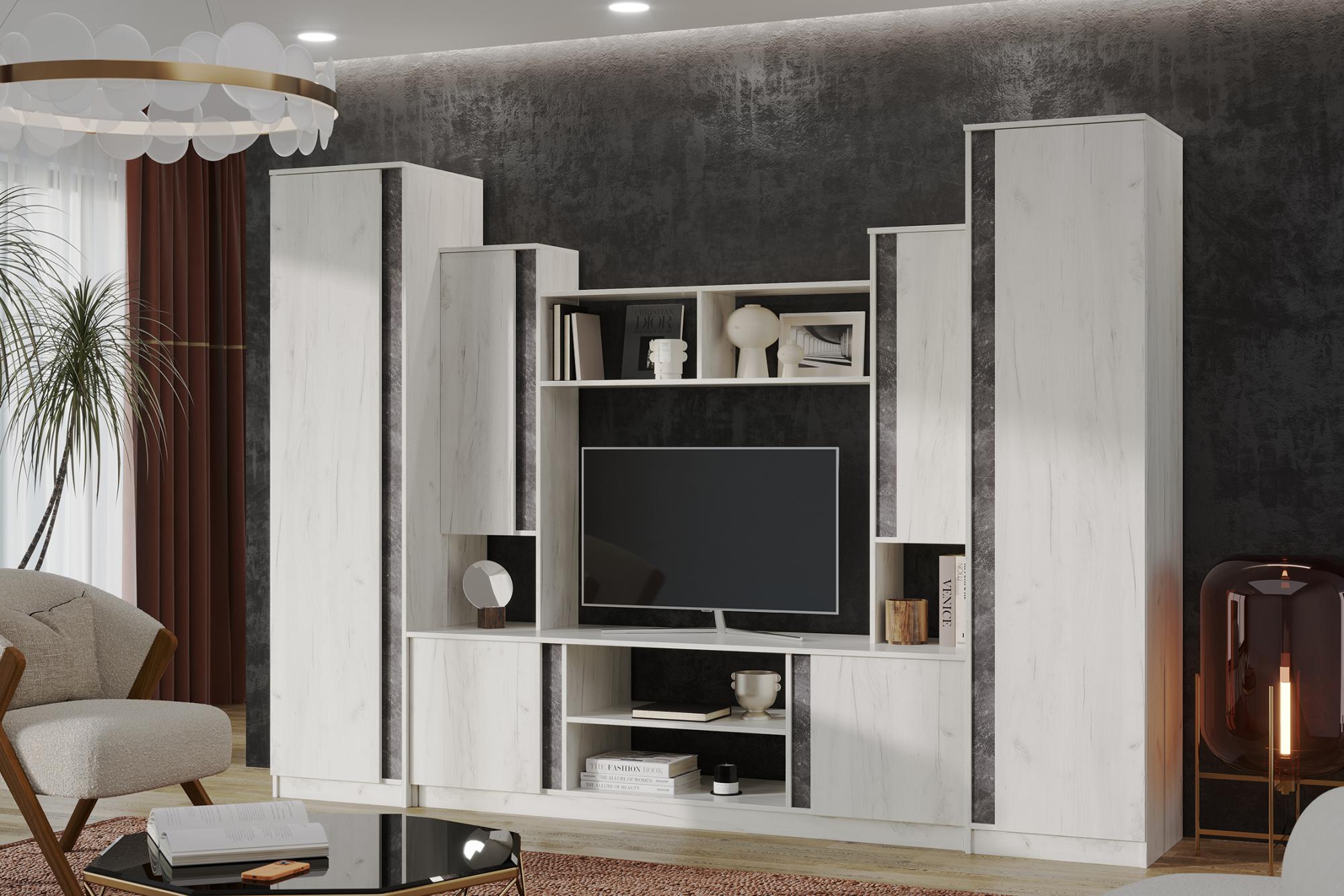 Гостиная Атлантида-5 бетон темный / дуб крафт белый