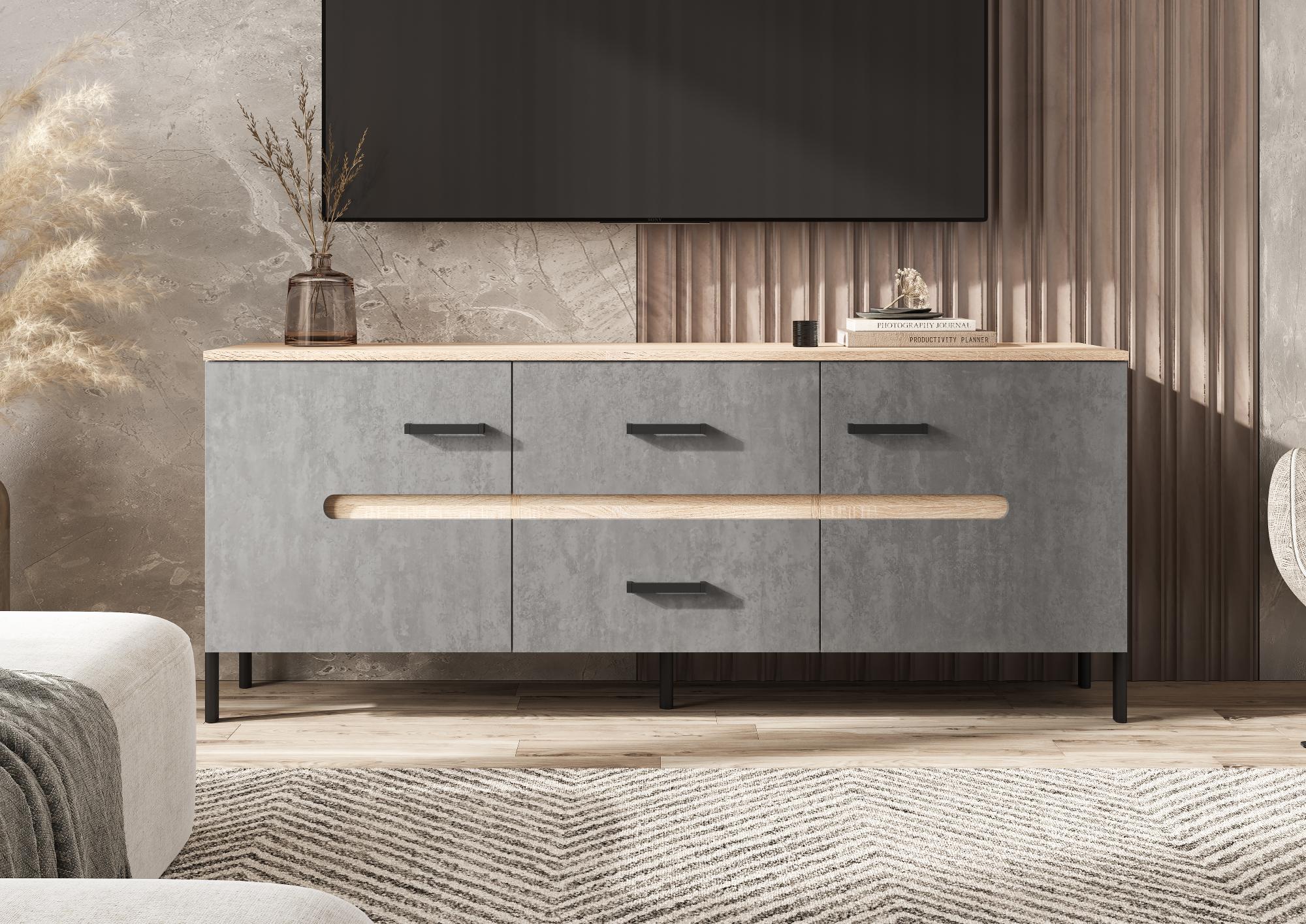 Тумба для ТВ Ким (металл), Бетон темный, Сонома