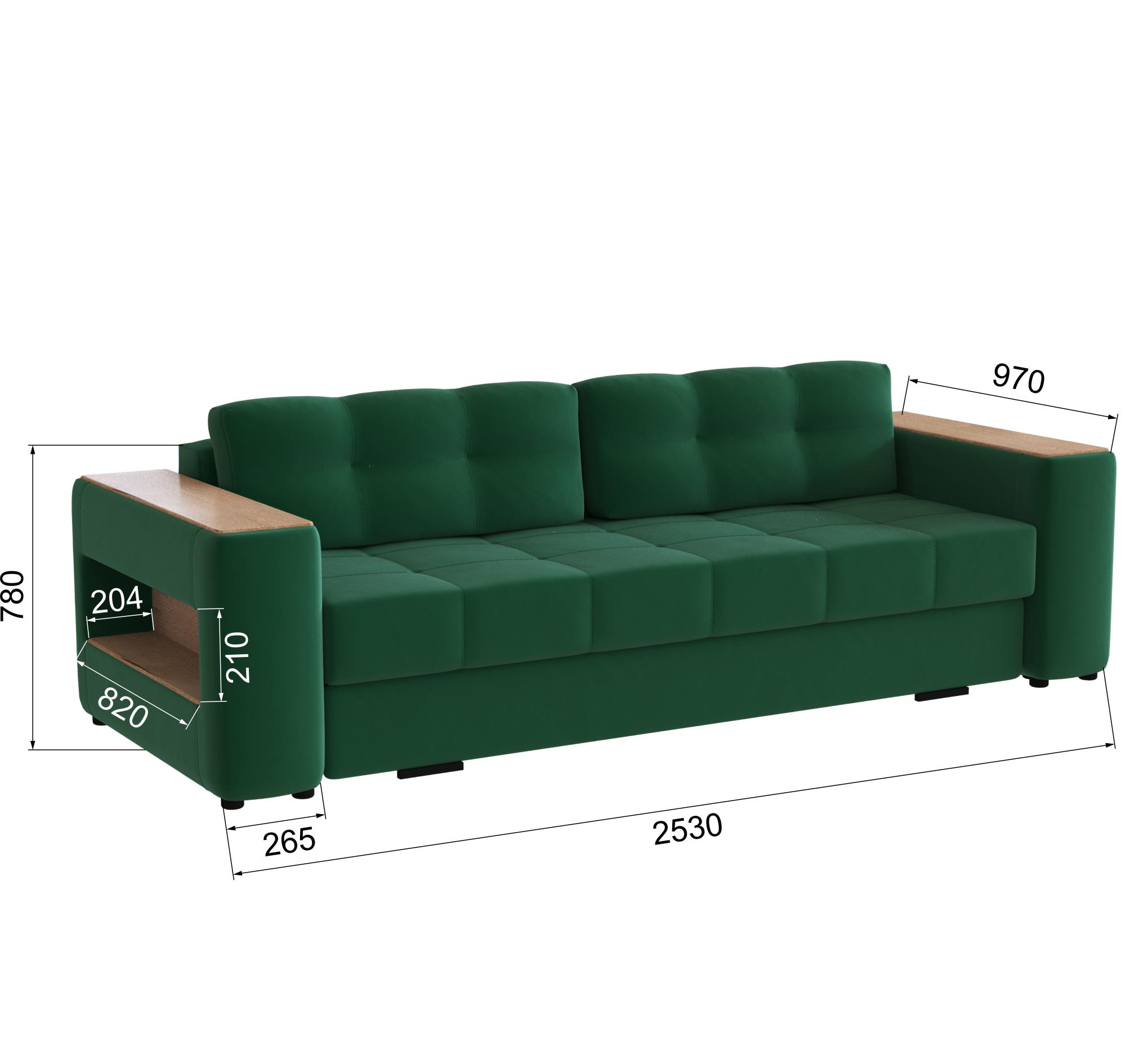 Диван раскладной Доро, изумруд/мдф дуб канадский