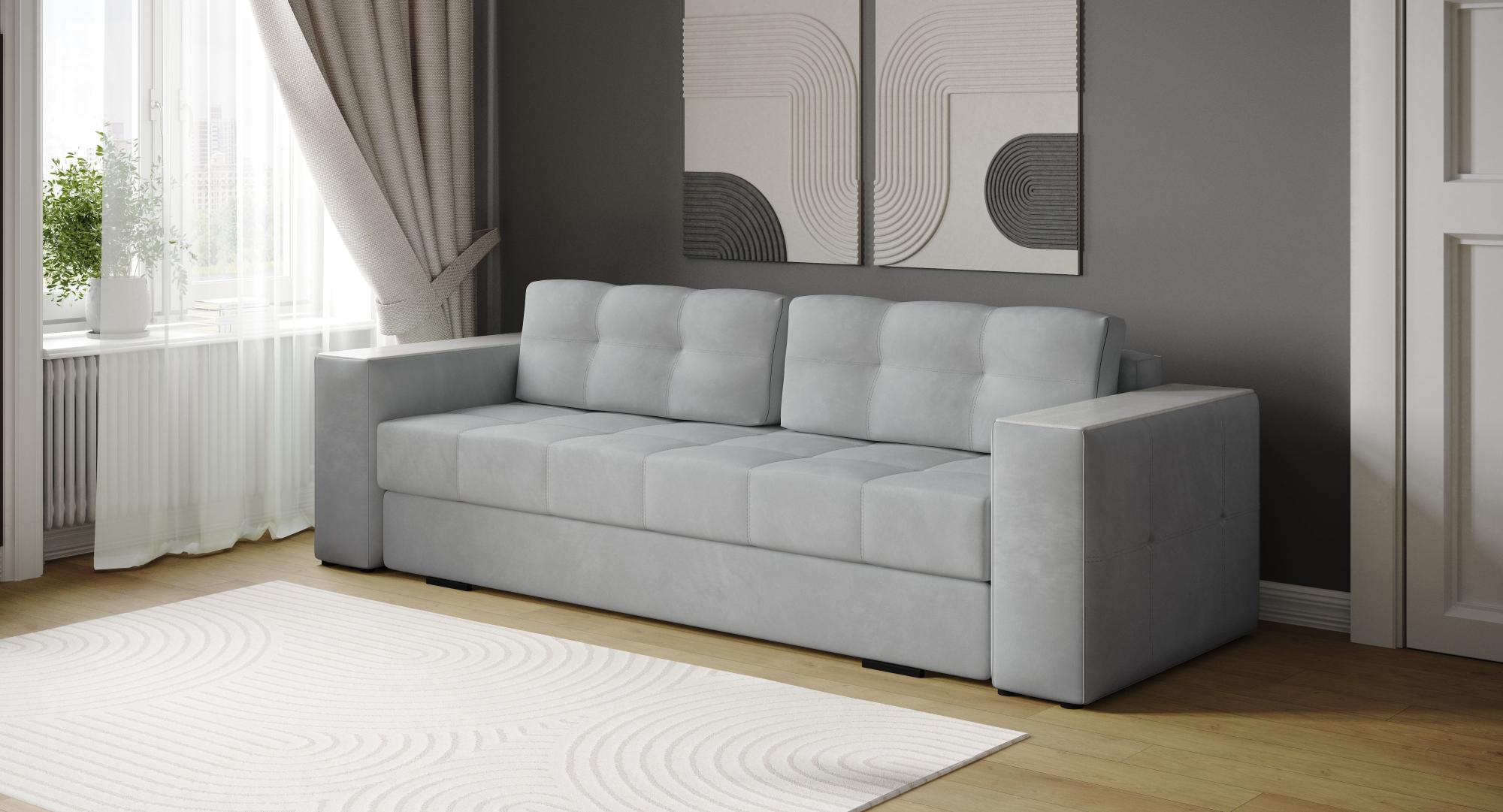 Диван раскладной Нави, светло-серый/мдф холст белый