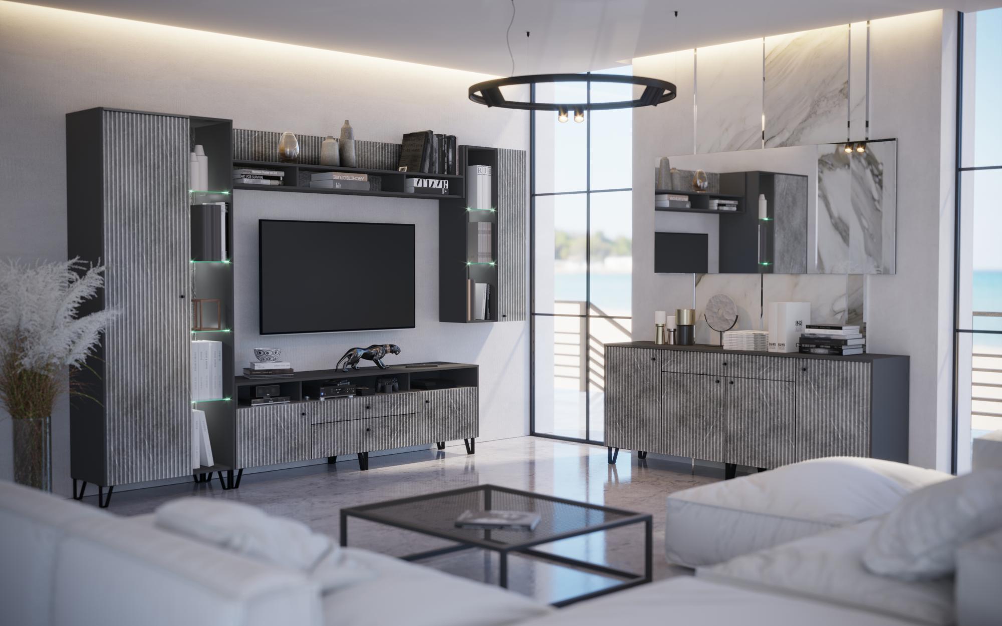 Полка Оливия, Графит, Мрамор Глянец