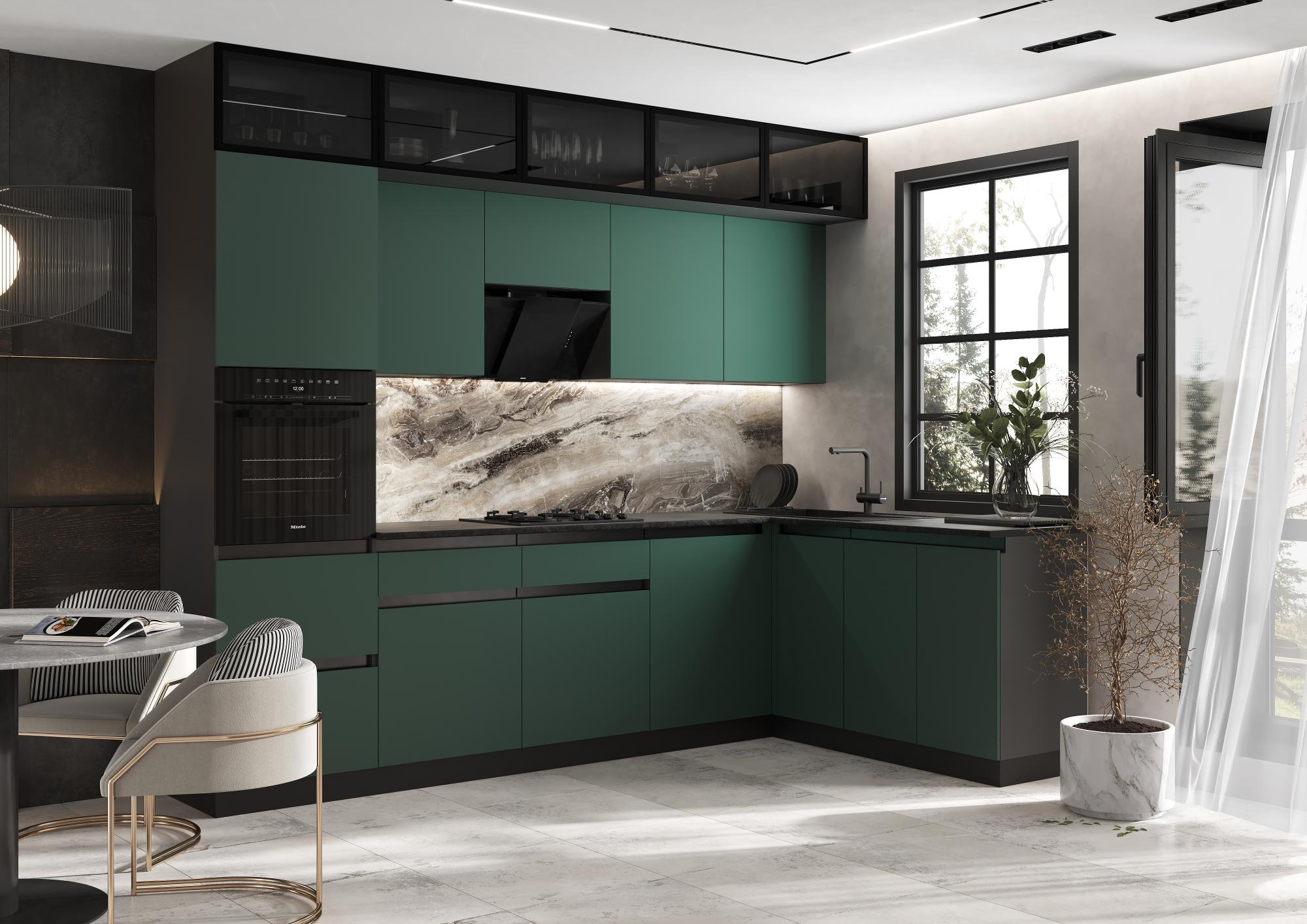 Кухня Техно-6 3,0х1,8м (Браш Мени Грин/Браш Вайт, Графит)