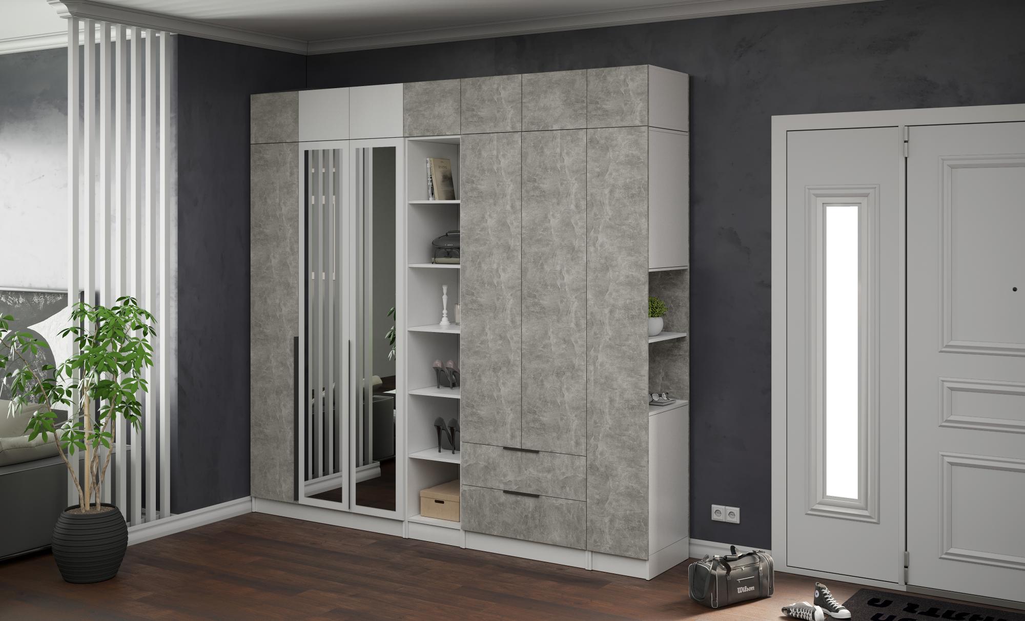 Шкаф Мадрид (0,5) с 2 ящиками белый/ателье светлое