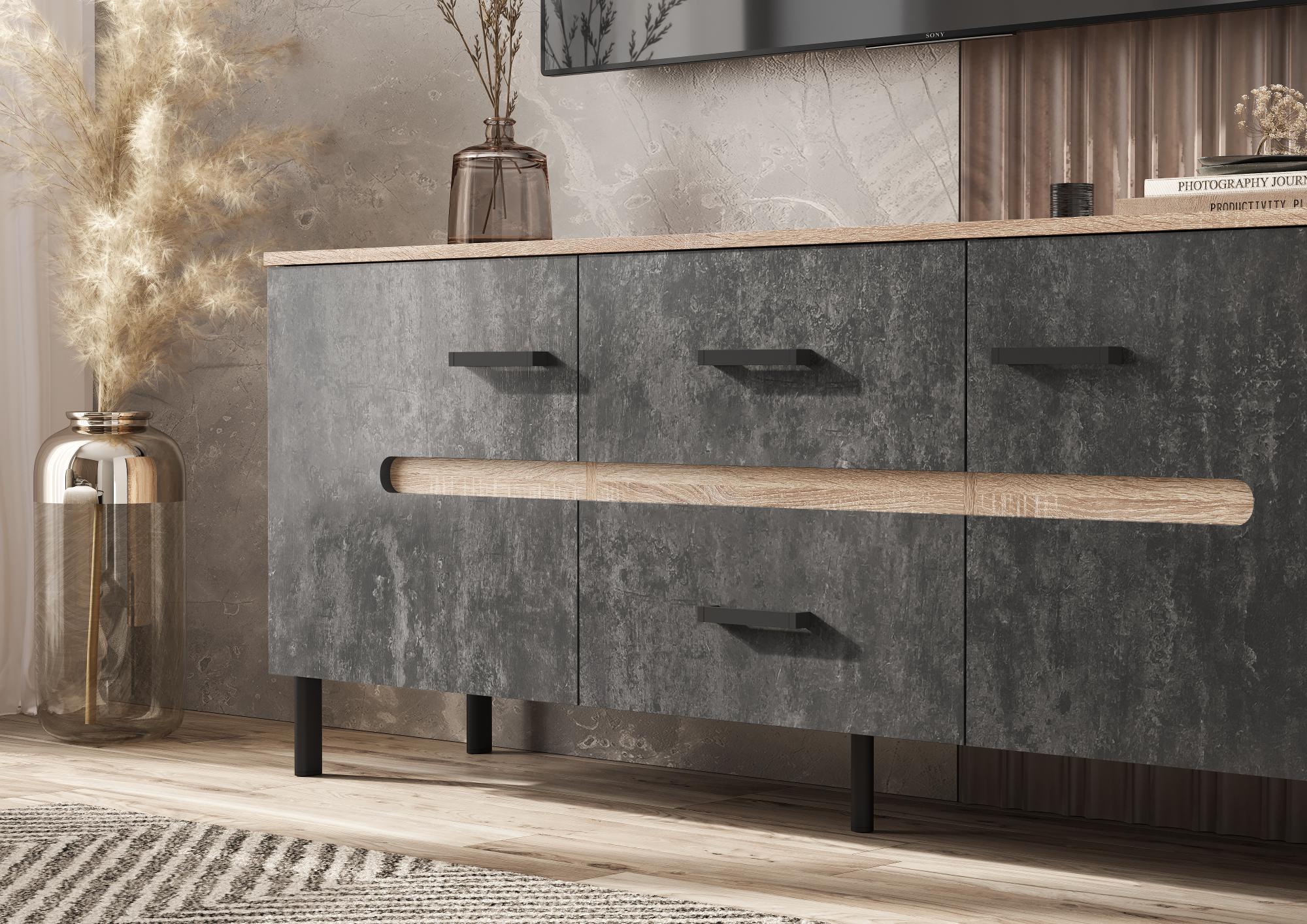 Тумба для ТВ Ким (металл), Бетон графит, Сонома Тумба для ТВ Ким (металл), Бетон графит, Сонома