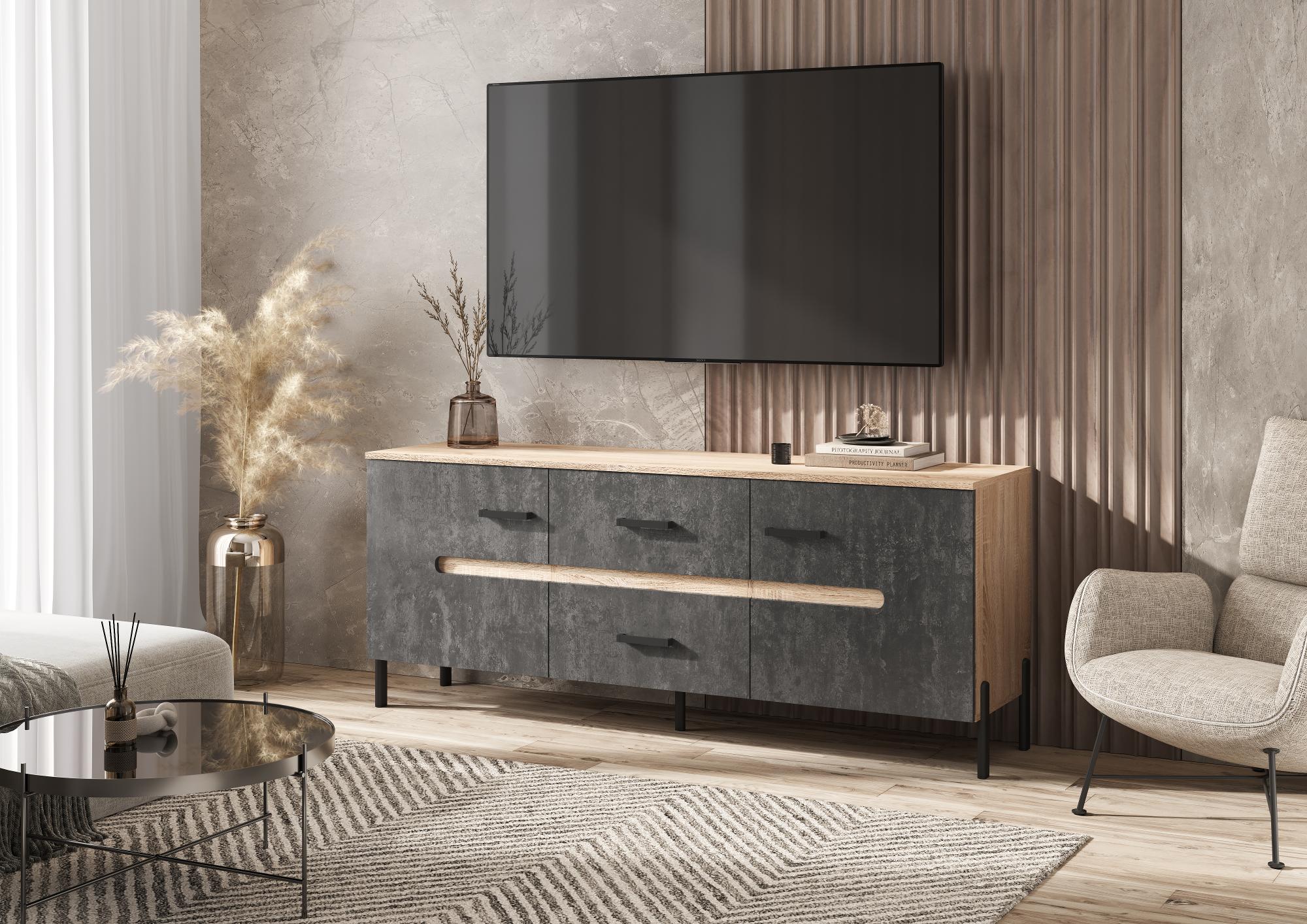 Тумба для ТВ Ким (металл), Бетон графит, Сонома Тумба для ТВ Ким (металл), Бетон графит, Сонома