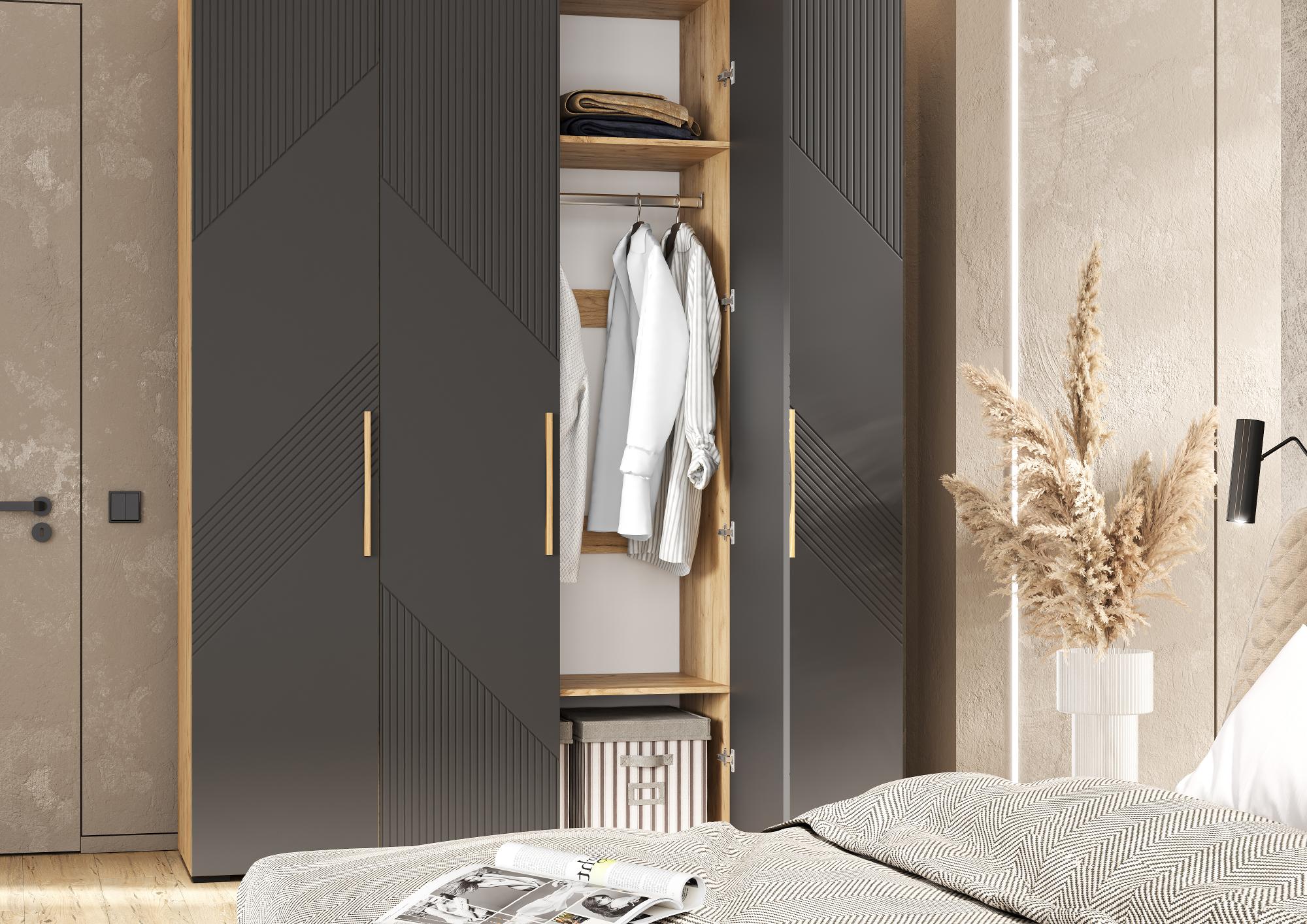 Шкаф четырехстворчатый Ирис, Браш Графит, Дуб Крафт