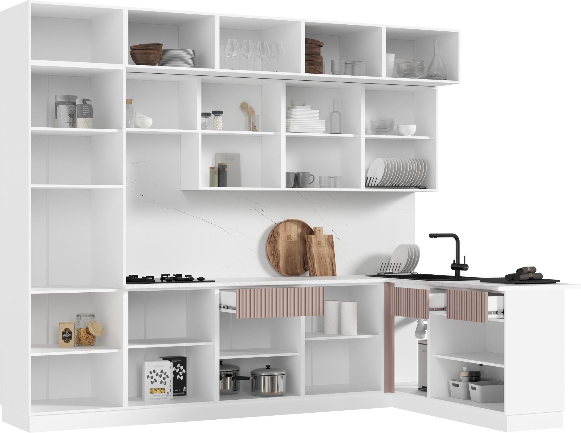 Кухня Оливия NEW 3,0х1,8м, Шарли Pink, Белый