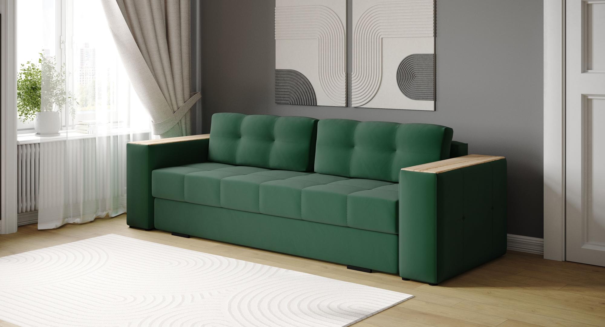 Диван раскладной Виконт, изумруд/мдф дуб канадский