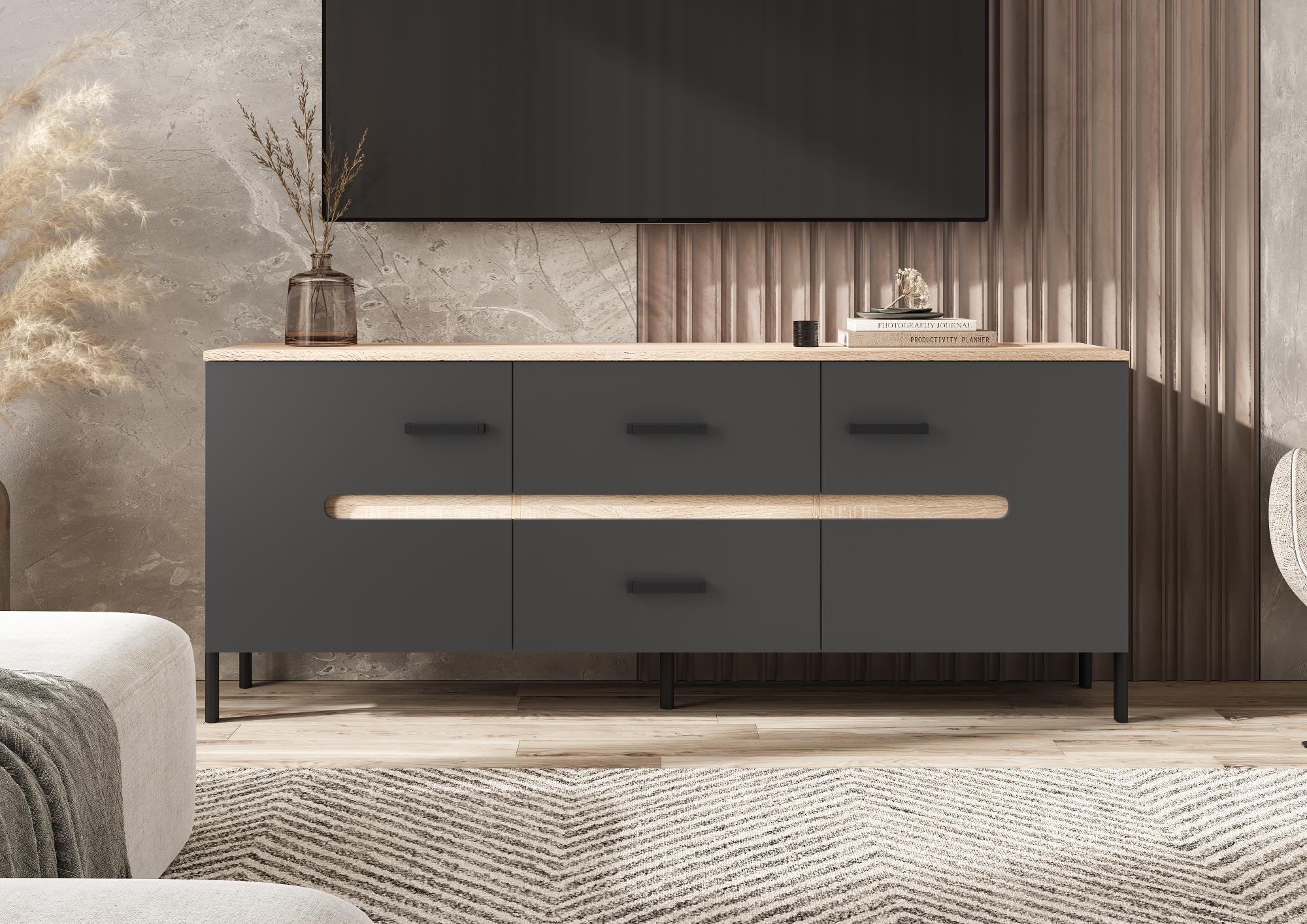 Тумба для ТВ Ким (металл), Графит софт, Сонома