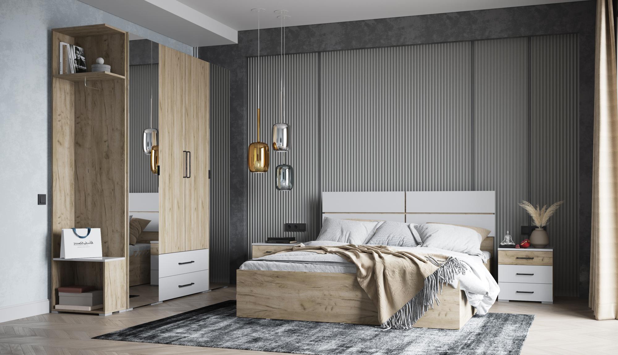 Тумба прикроватная Теана дуб крафт серый/мдф светло-серый