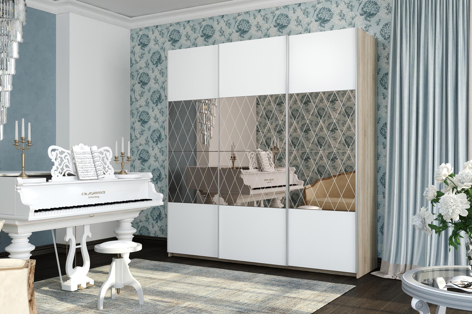 Шкаф-купе Fortune-14 2.4 м тип 3 сонома / белый / зеркало