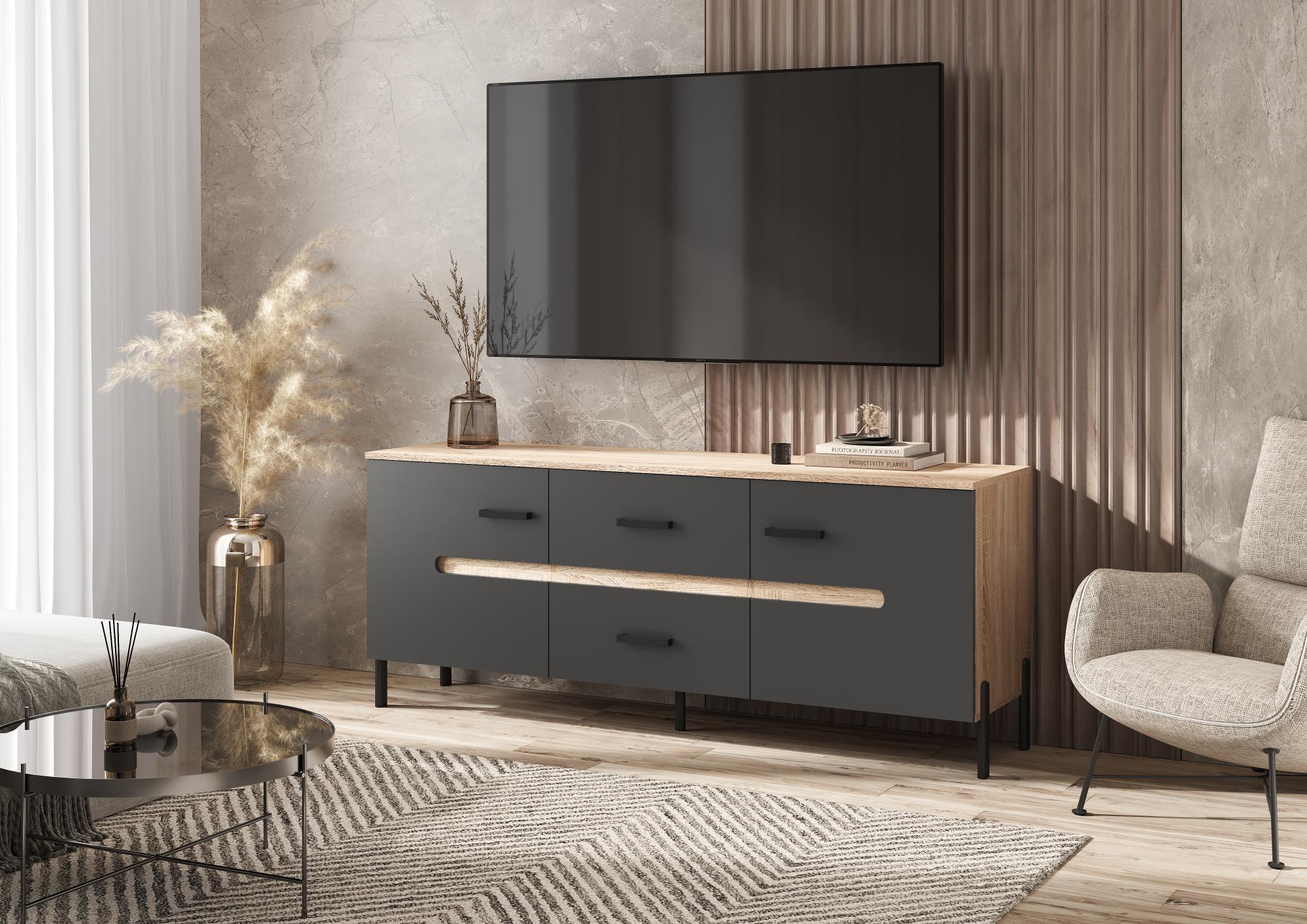 Тумба для ТВ Ким (металл), Графит софт, Сонома