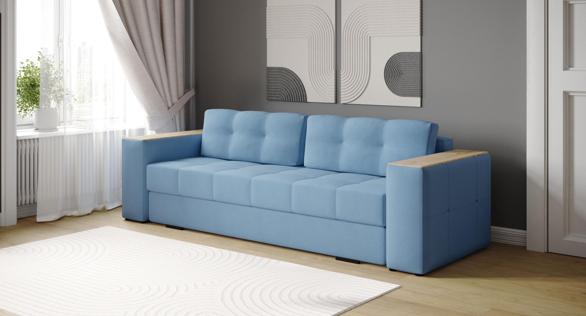 Диван раскладной Виконт, светло-голубой/мдф дуб канадский