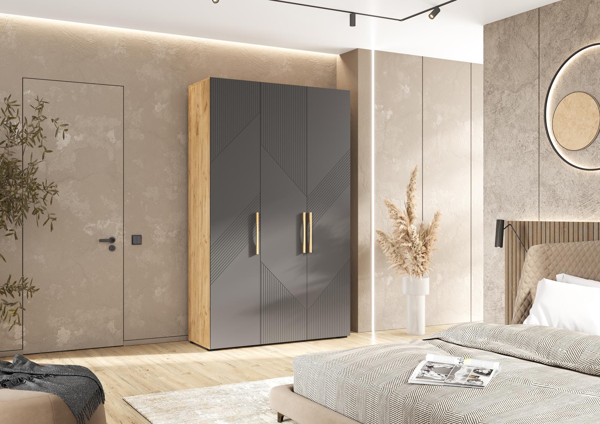 Шкаф трехстворчатый Ирис, Браш Графит, Дуб Крафт