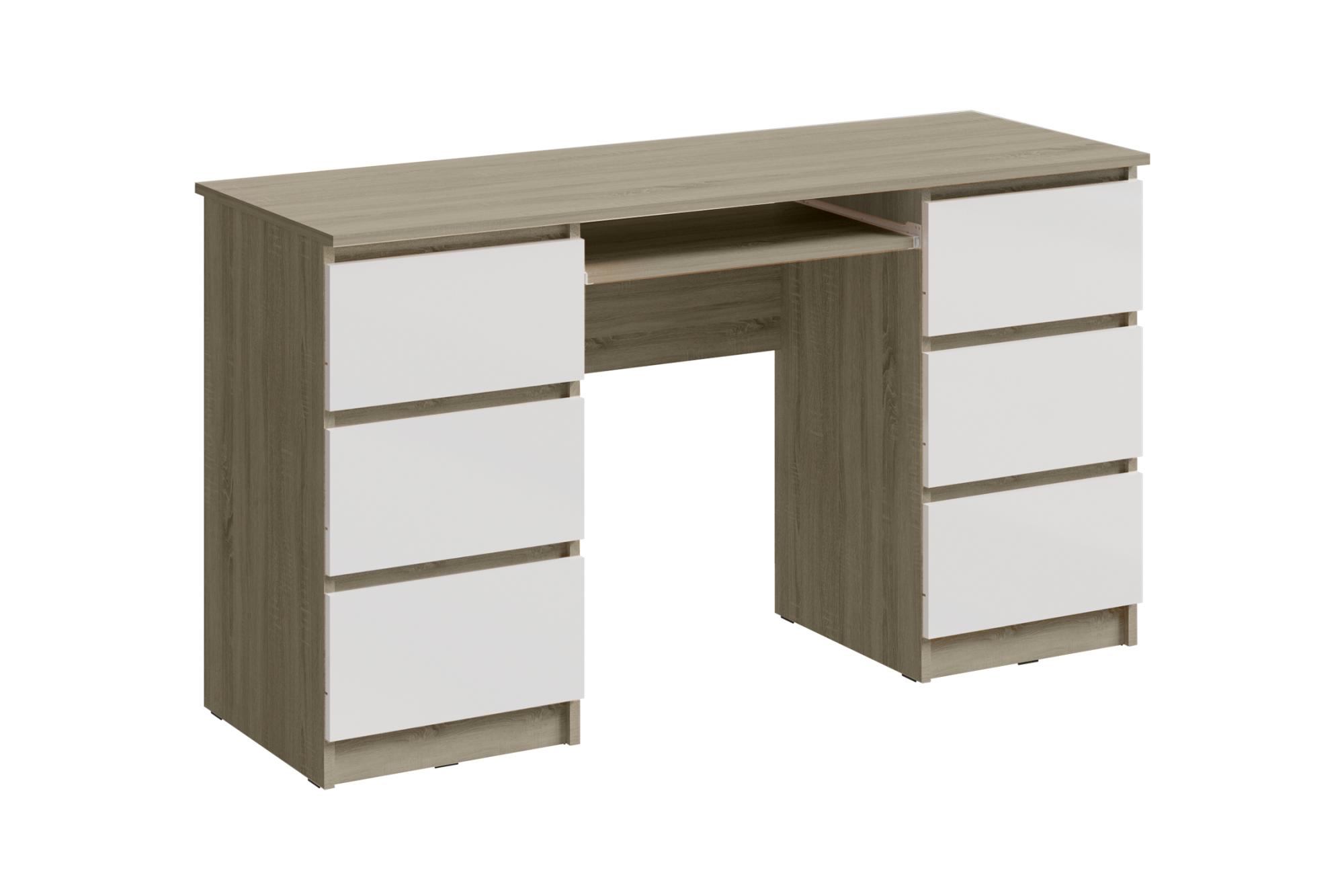 Стол письменный Челси 6 ящиков белый глянец / дуб сонома