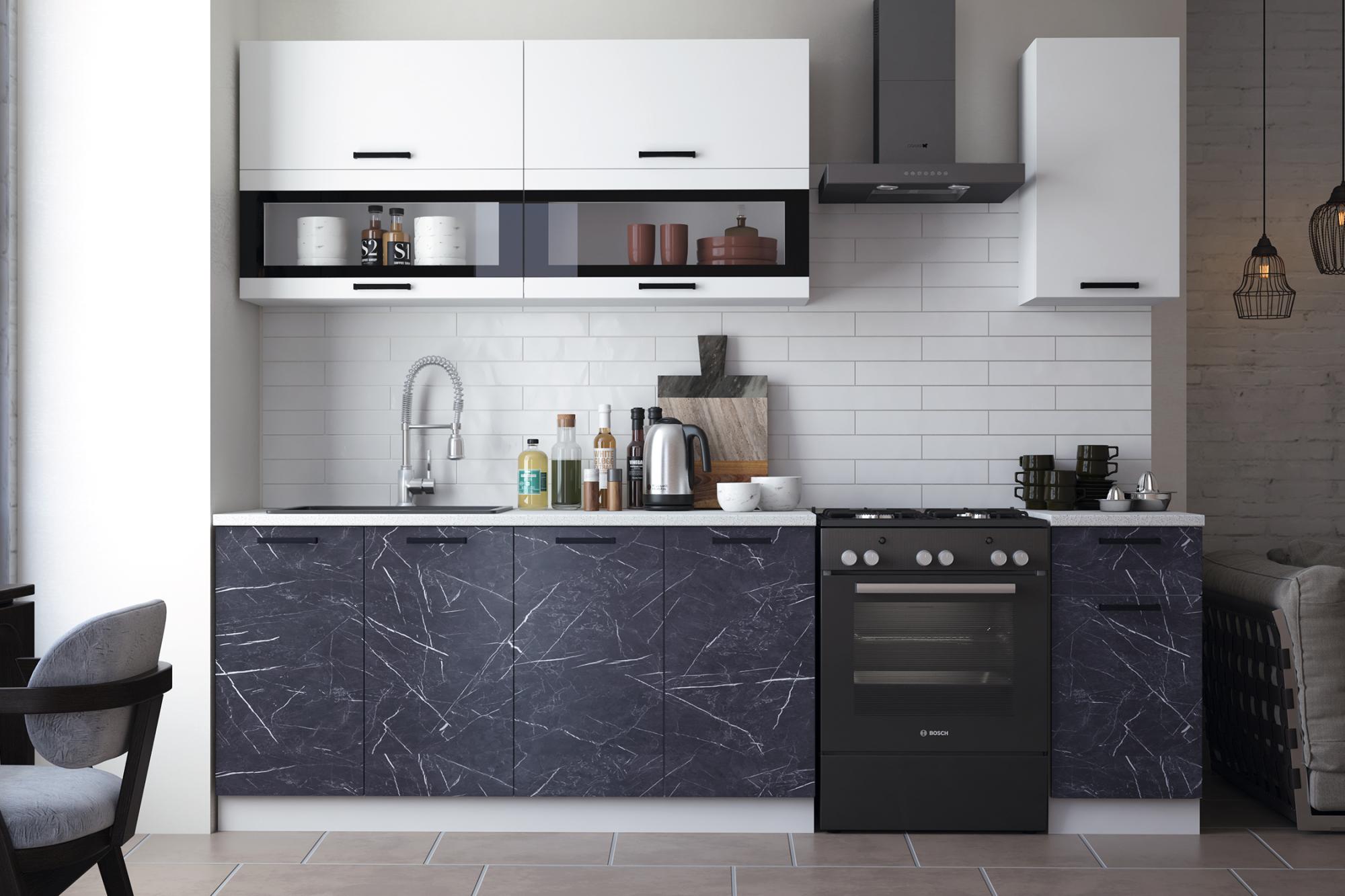 Кухня Техно 2.0 м компоновка №2 белый глянец холодный / мрамор темный Кухня Техно 2.0 м компоновка №2 белый глянец холодный / мрамор темный