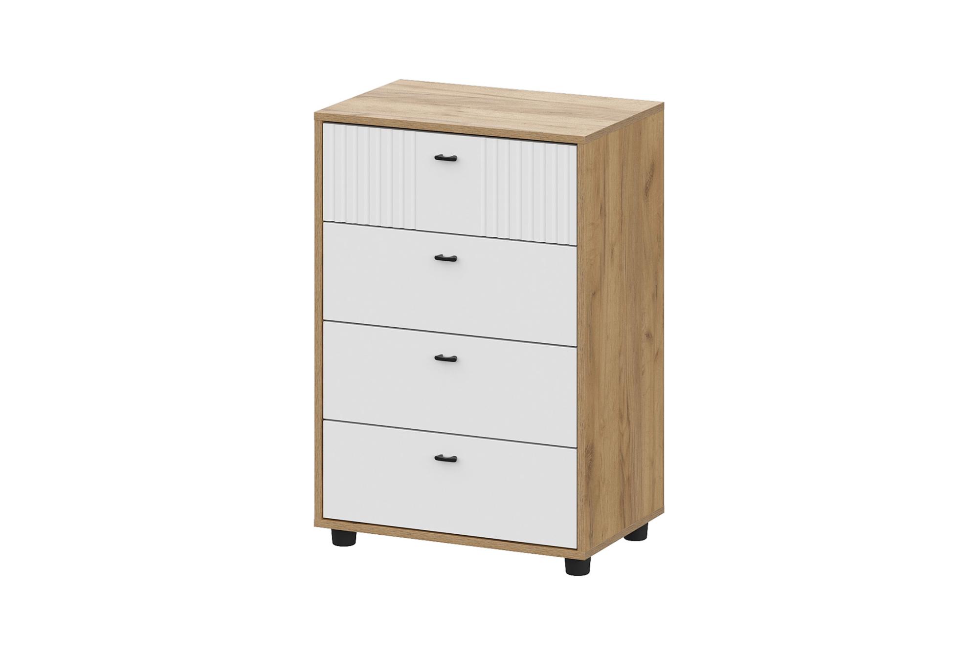 Комод с 4-мя ящиками Милан дуб золотой / белый матовый