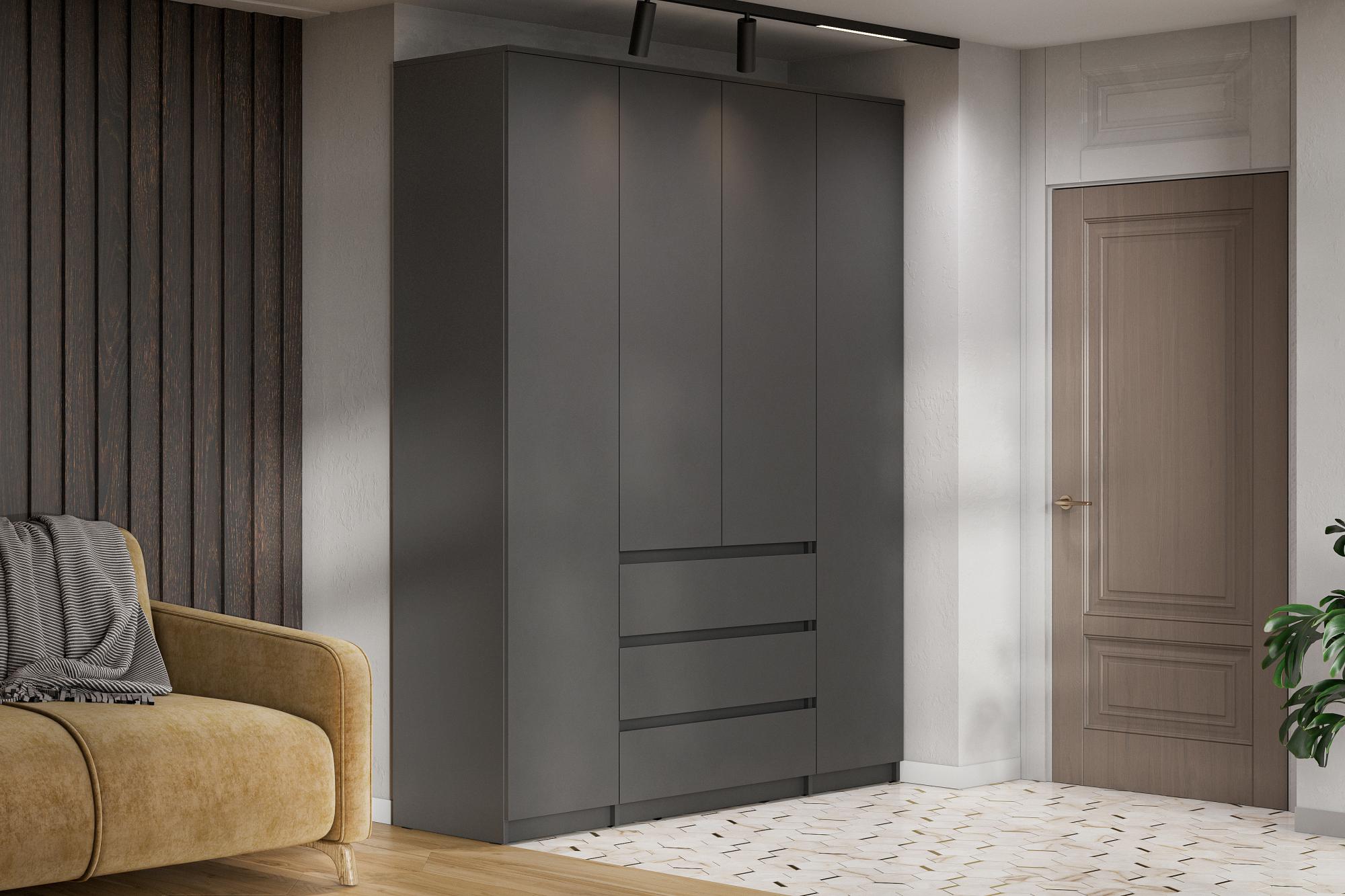 Шкаф для одежды и белья 4х дверный Денвер, графит