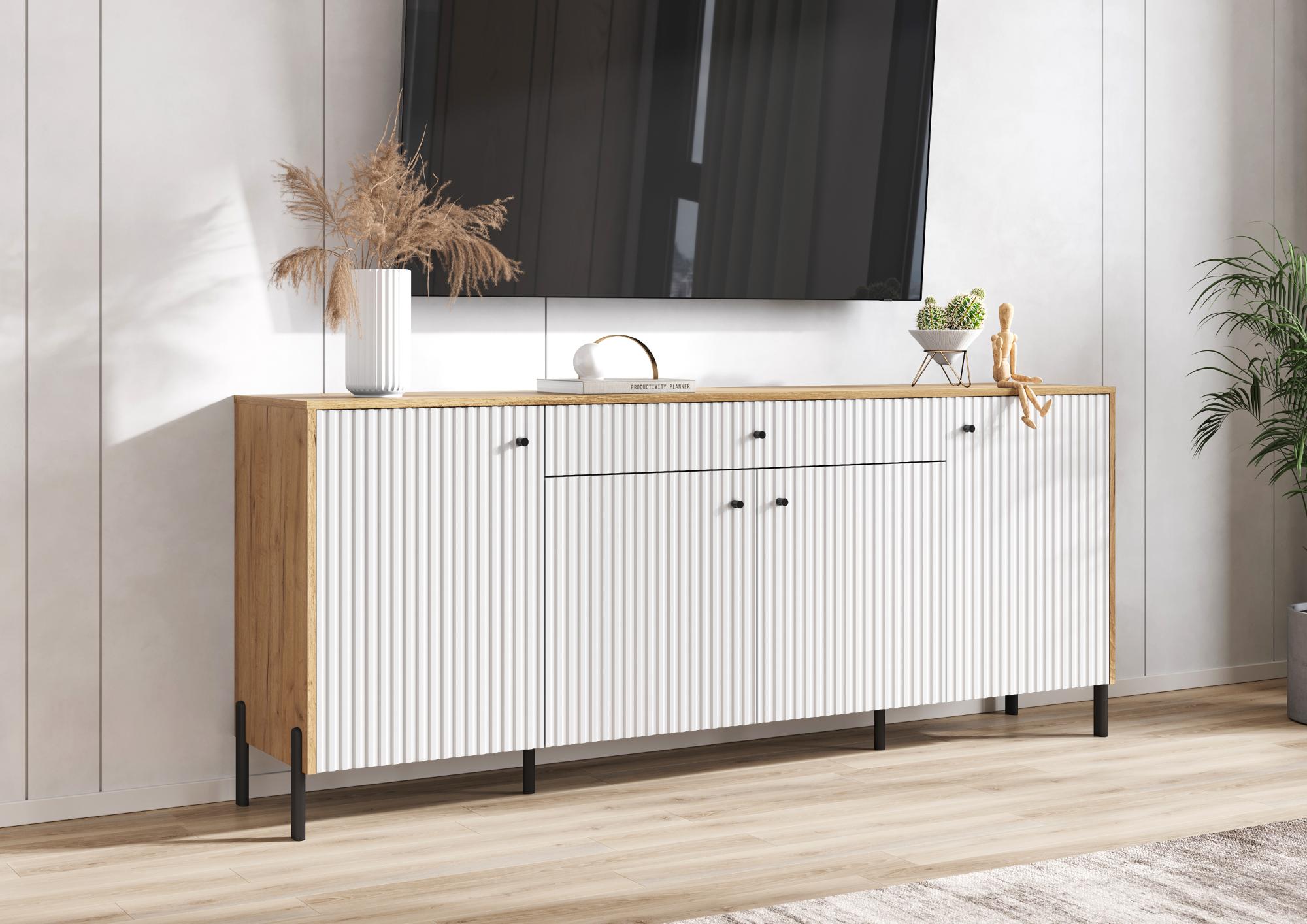Комод Оливия (металл), Дуб Крафт, Браш Вайт