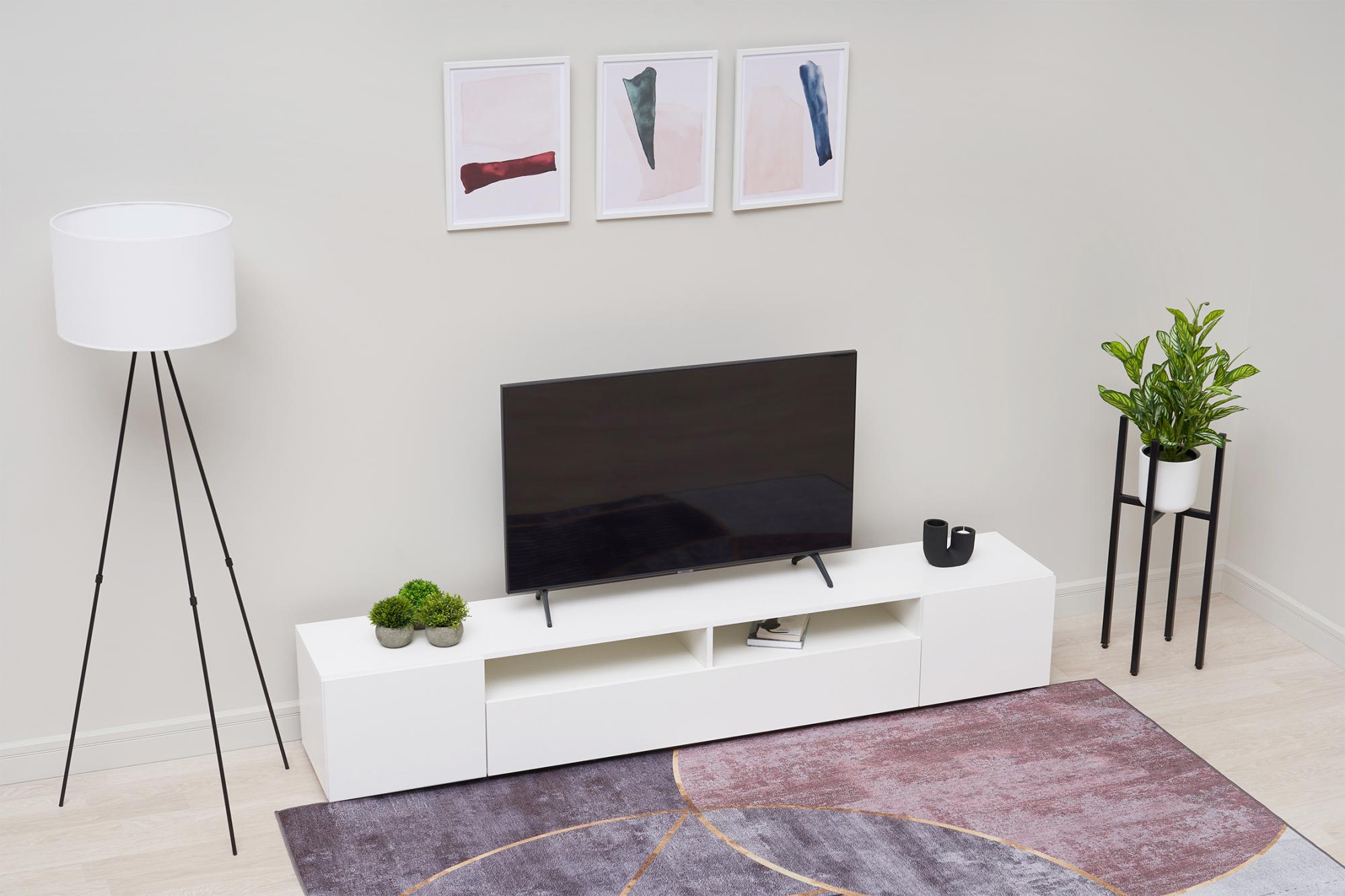 Тумба для ТВ Грейс белая текстурная