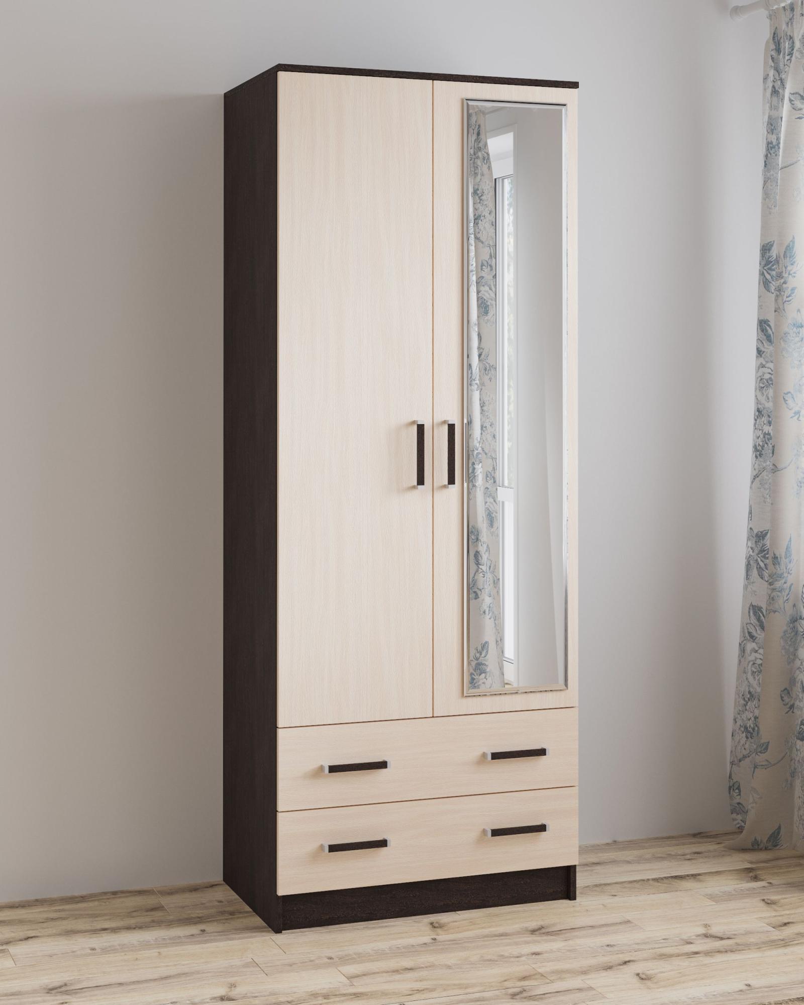 Шкаф с зеркалом Лагуна 80 см, венге/дуб молочный