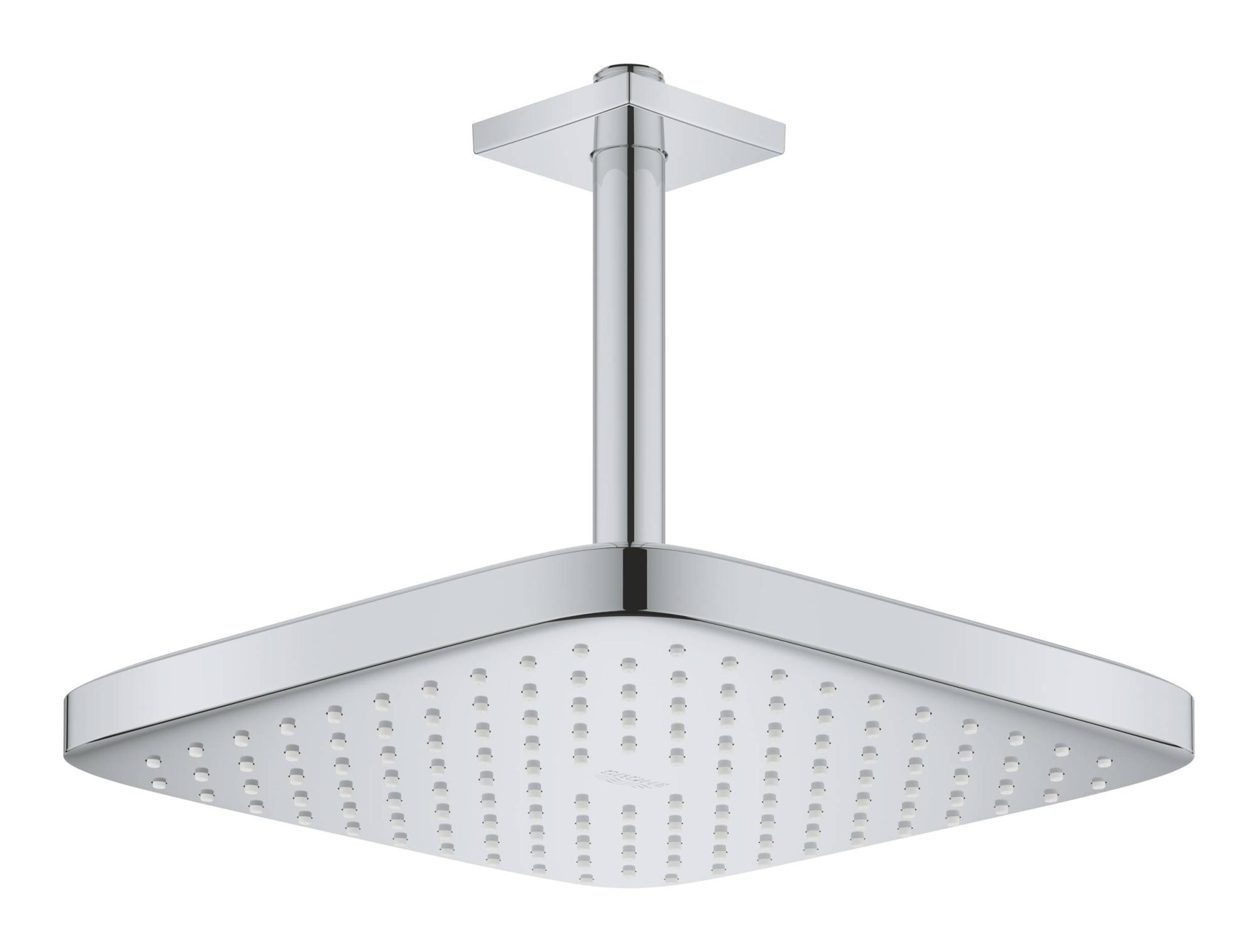 26688000 Tempesta CUBE 250 Верхний душ , квадратный (низ-хром, верх-белый) + Душевой кронштейн потолочный 142 мм, хром