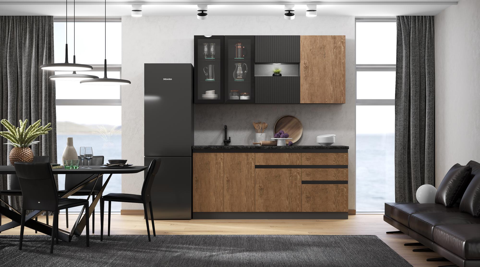 Кухня Техно-6 2,0м (Графит/Экзотическое дерево Амазония/Графит софт NEW)