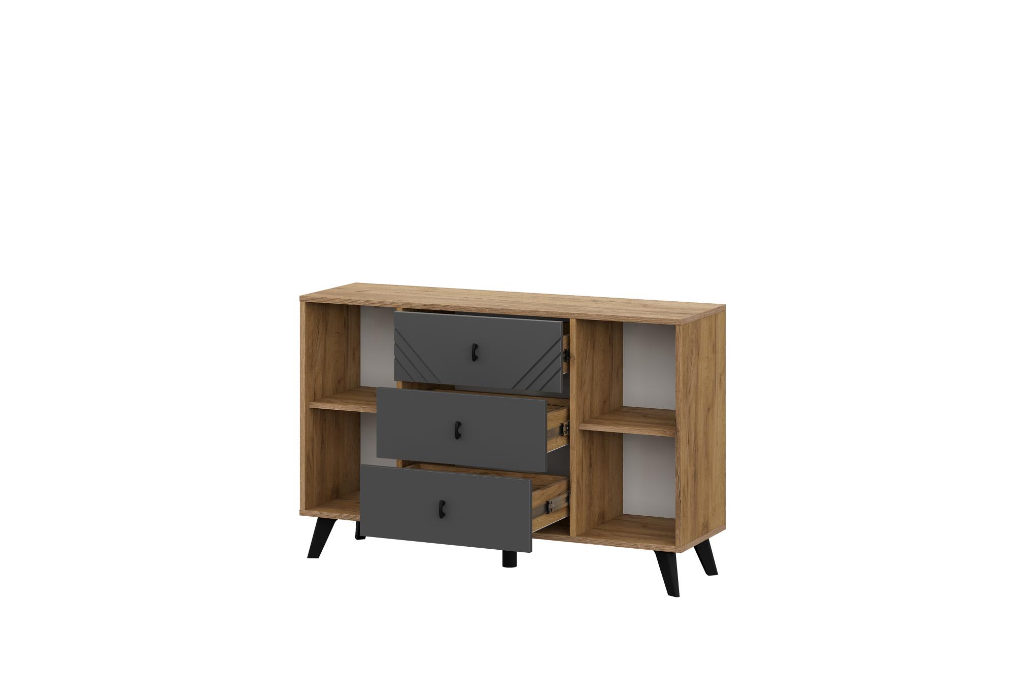 Комод 3 ящика двухстворчатый Байкал, Дуб Золотой, Графит