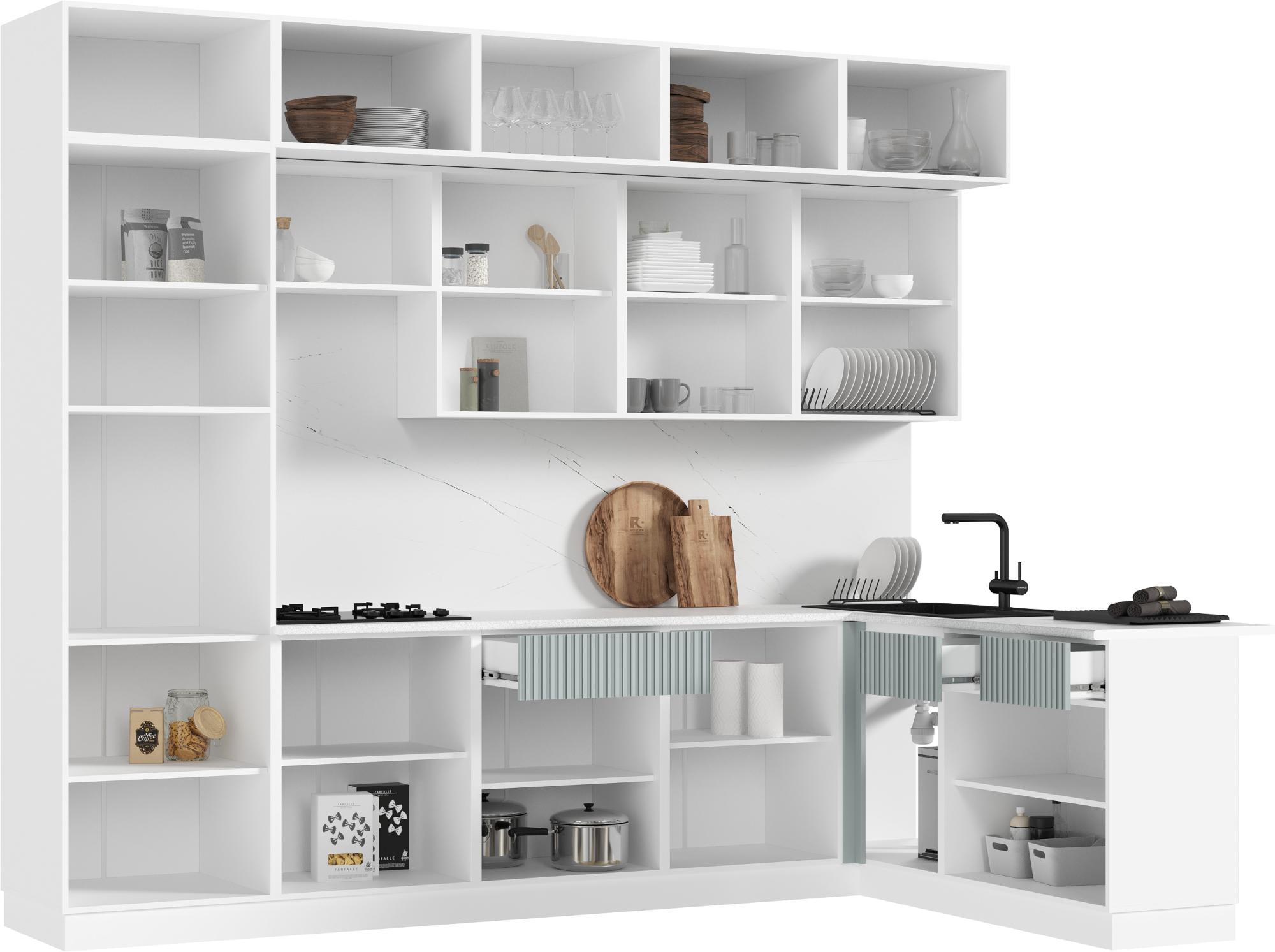 Кухня Оливия NEW 3,0х1,8м, Шарли Бриз, Белый