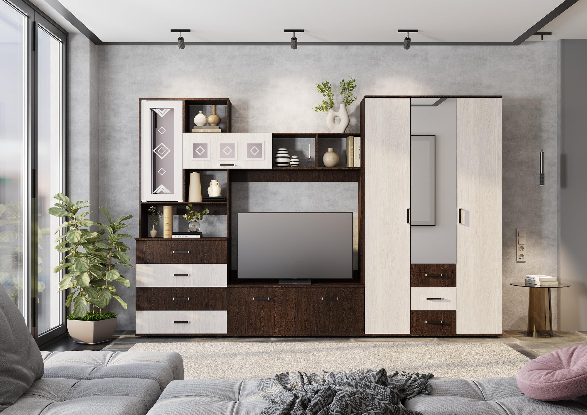 Гостиная Белла, венге/ясень белый. Комплект 2