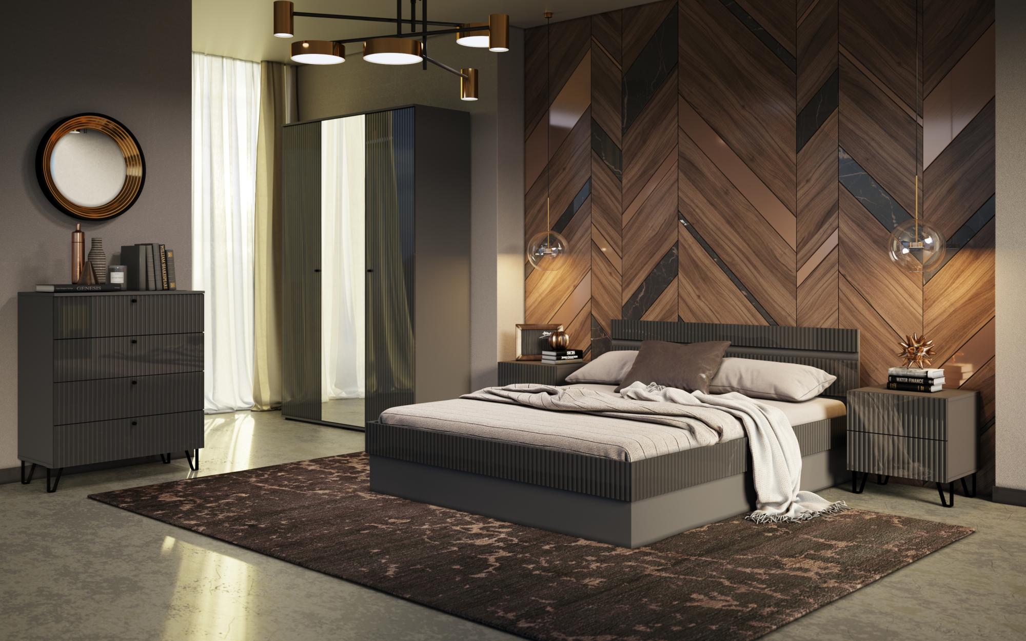 Тумба прикроватная Оливия (2 шт.), Графит, Графит глянец