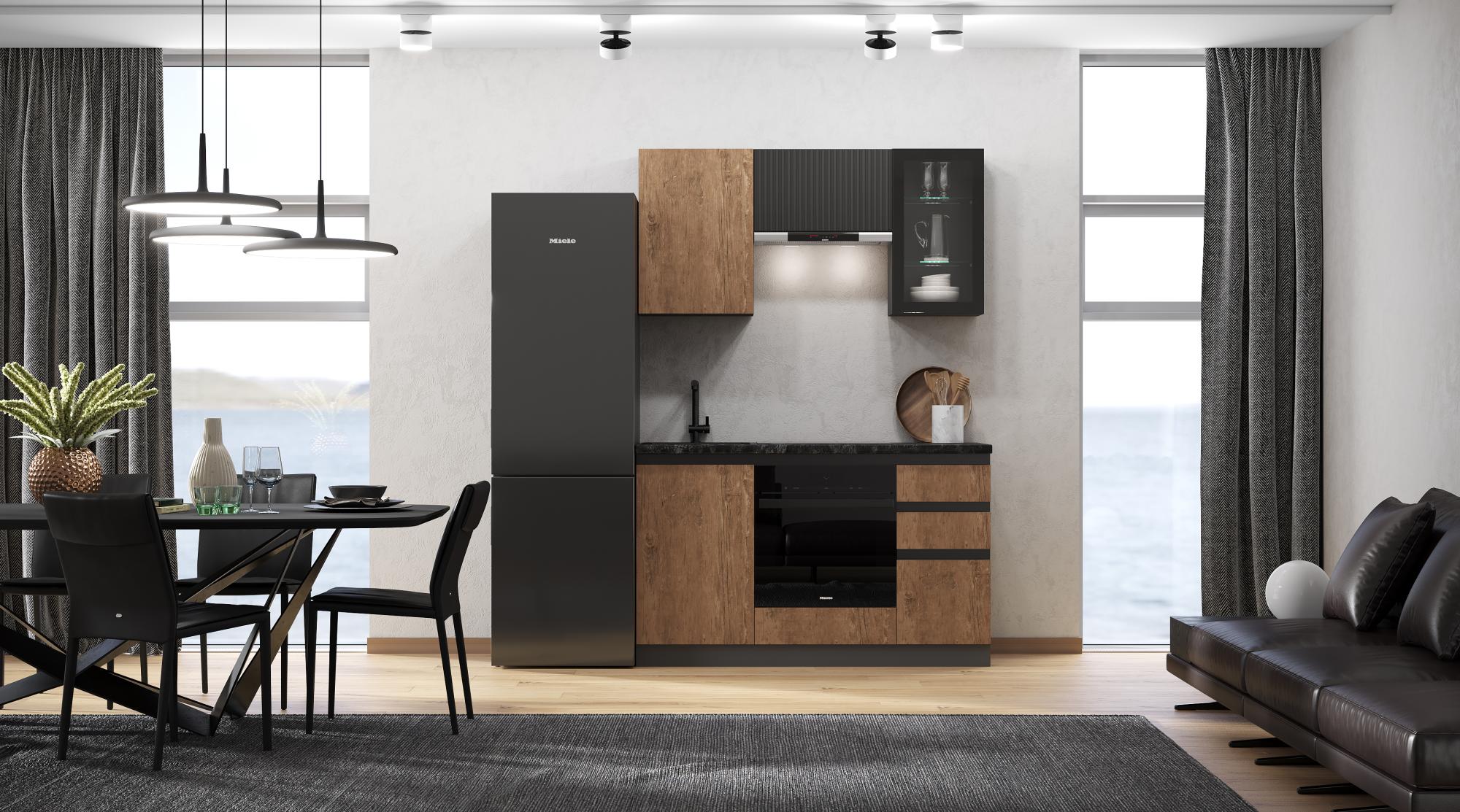 Кухня Техно-6 1,5м (Графит/Экзотическое дерево Амазония/Графит софт NEW)