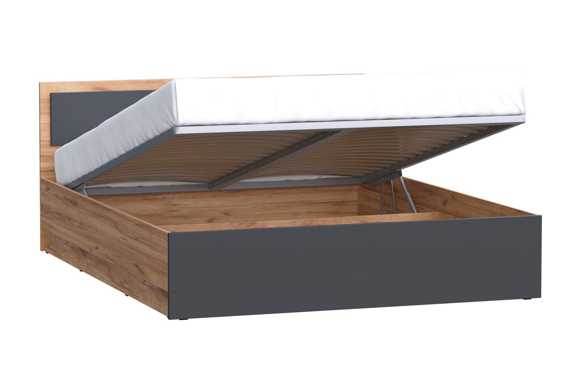 Кровать Мартина с подъемным механизмом графит / дуб крафт